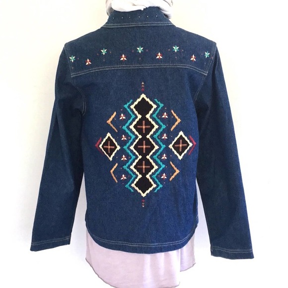 Jackets & Coats | Vintage Rough Rider Embroidered Denim Jacket Boho ...